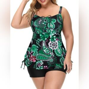 Plus Size Bathing Suits Paisley Print Two Piece tankini nwot